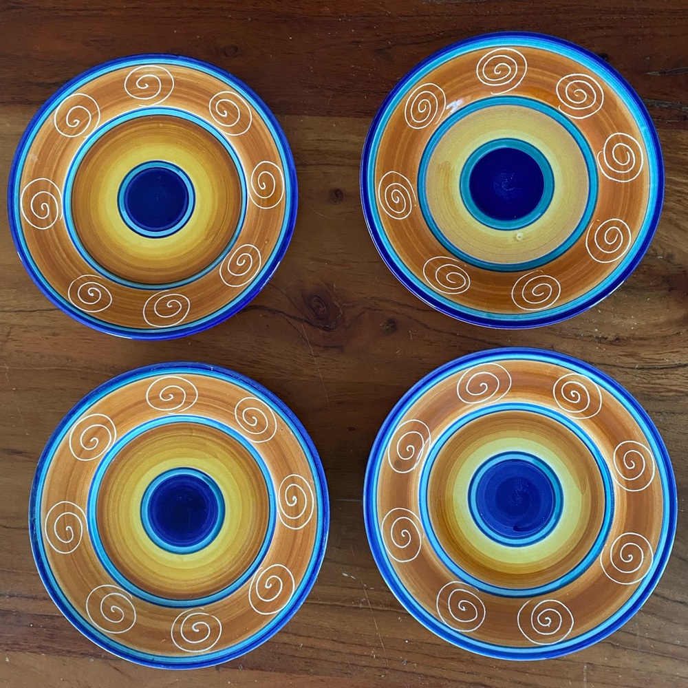 Set of 4 Pier 1 Italian Swirl hand painted earthenware Dessert Plates 8 in.